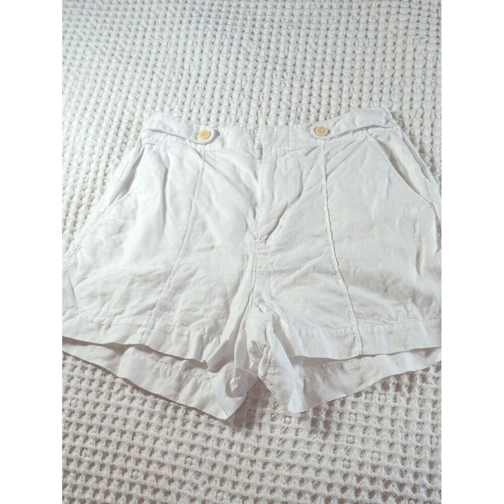 Madewell 100% Linen High-Waist White Shorts with Button Accents Size 8